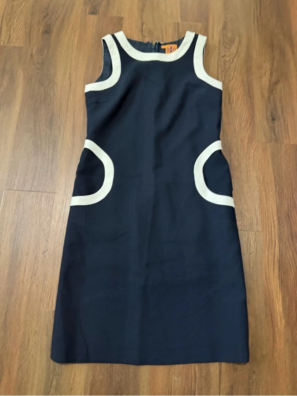 New Tory Burch navy shift dress  preppy white circle  spring formal $358 party